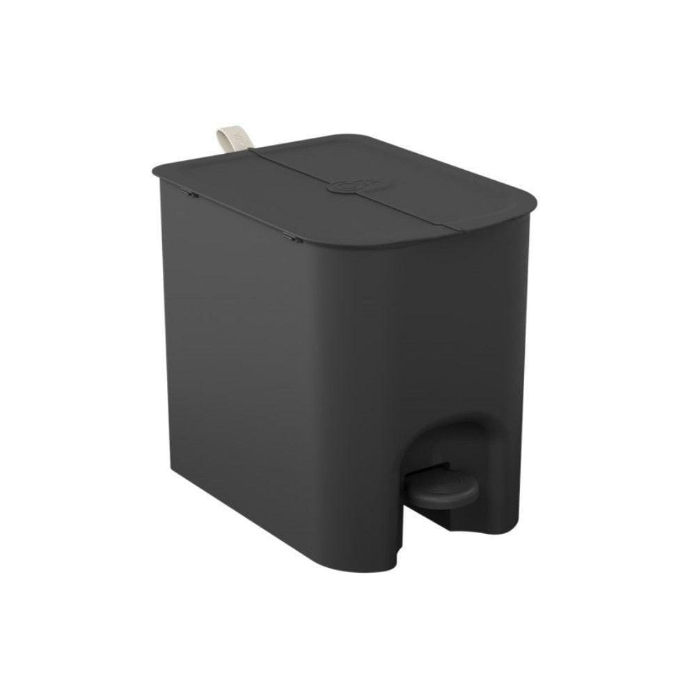 Lixeira Com Pedal Borboleta 12l Preto Com Alça Bege Coza