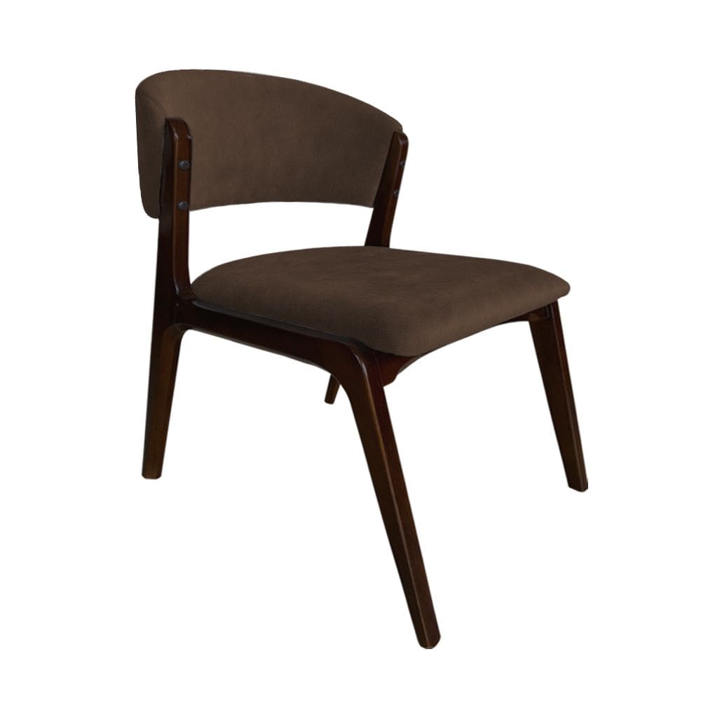 Cadeira Kethellen Premium Madeira Maciça Castanho Veludo Marrom