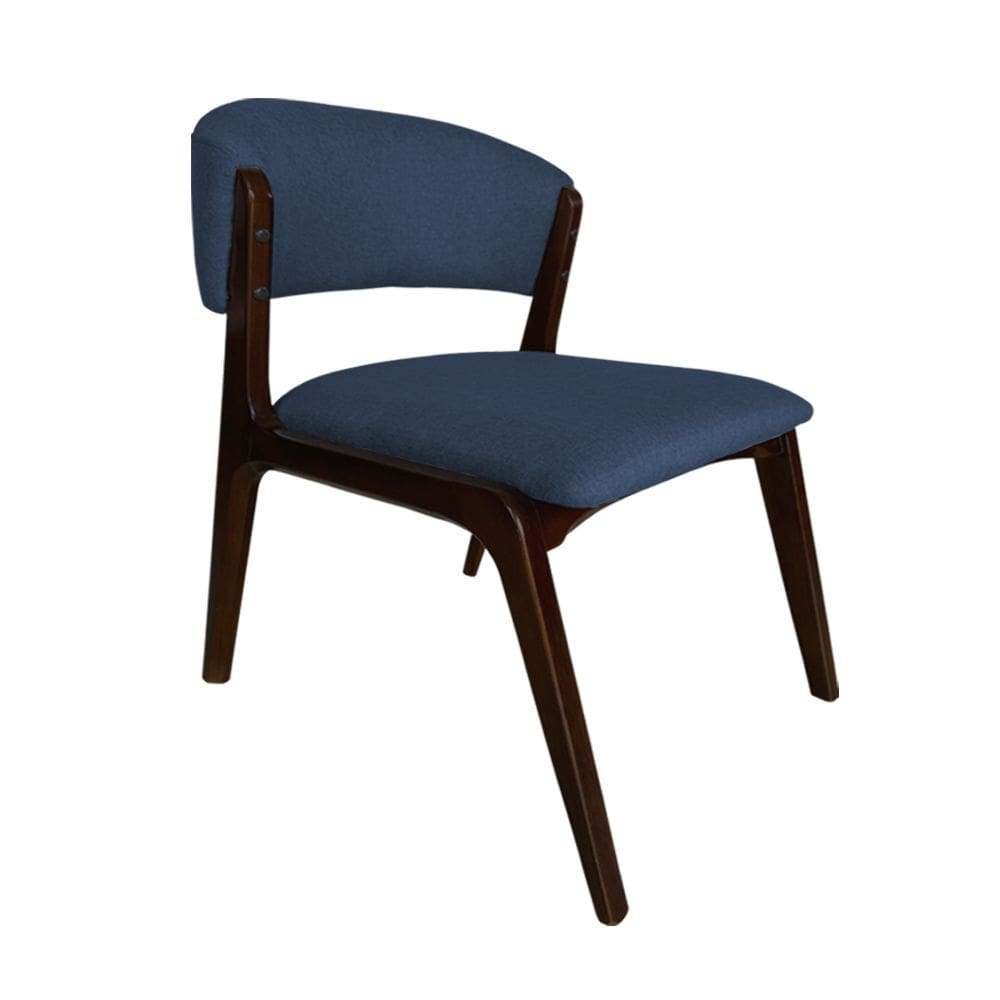 Cadeira Kethellen Premium Madeira Maciça Castanho Linho Azul