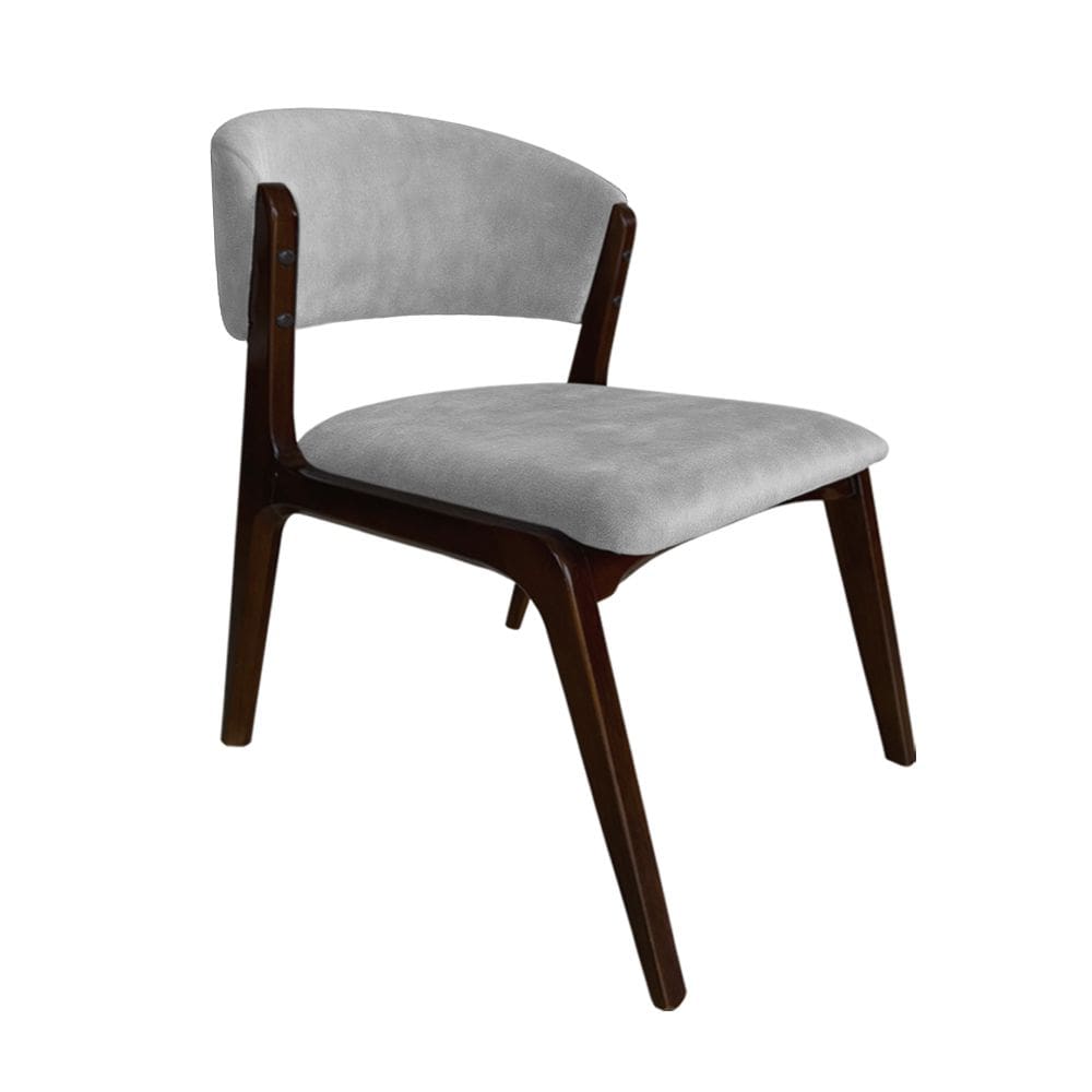 Cadeira Kethellen Premium Madeira Maciça Castanho Veludo Cinza
