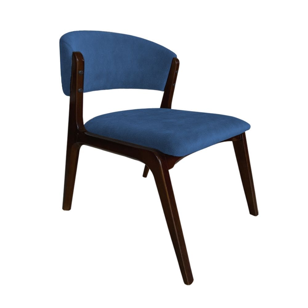 Cadeira Kethellen Premium Madeira Maciça Castanho Veludo Azul