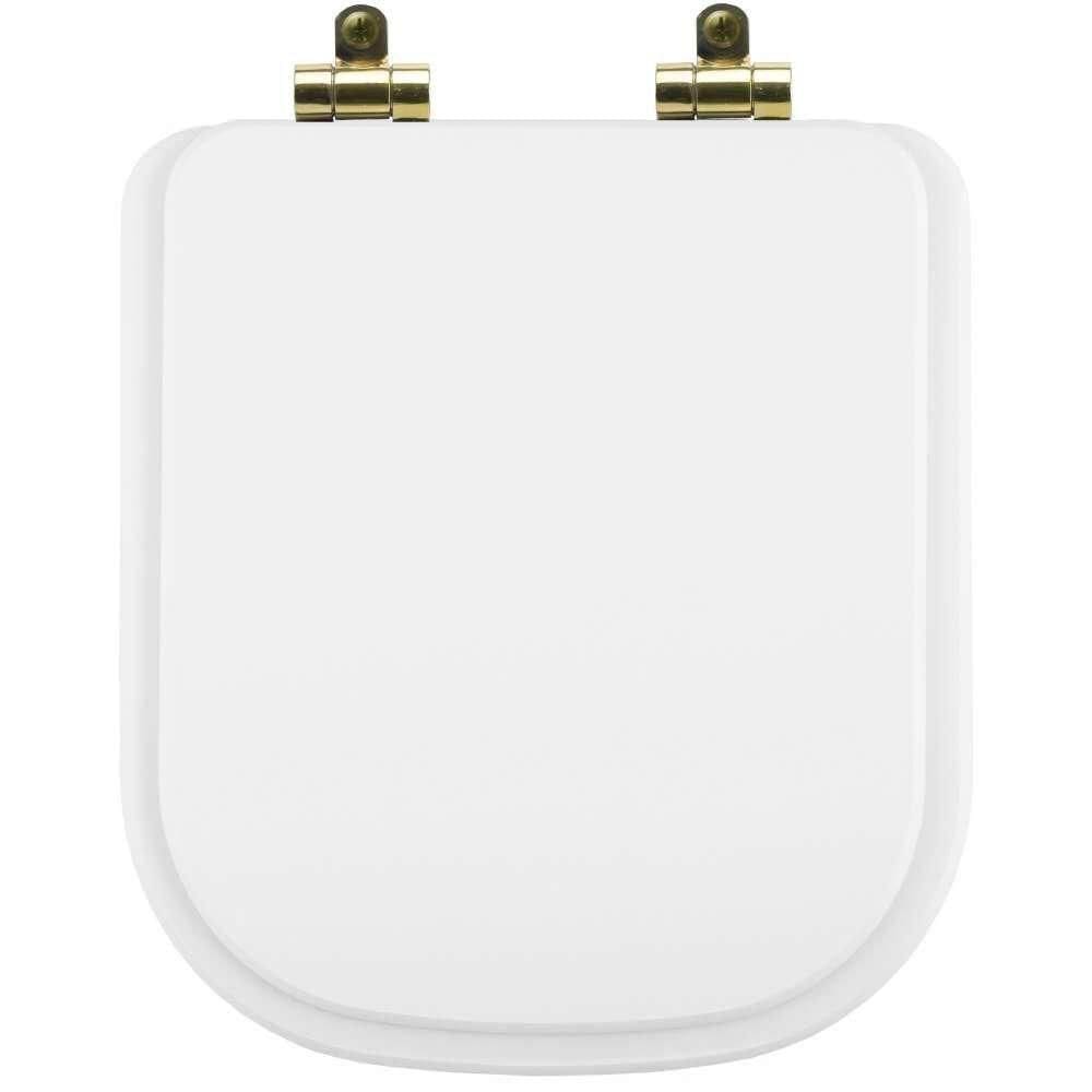 Tampa De Vaso Poliéster Com Fechamento Lento Quadra Branco Para Louça Deca Com Ferragem Dourada
