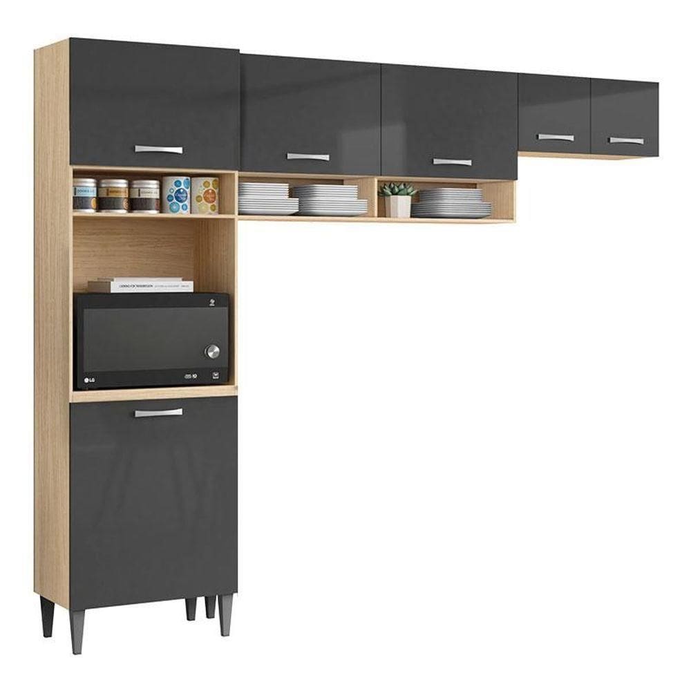 Kit Cozinha Aurora 2012184 Avena Grafite - Aramóveis