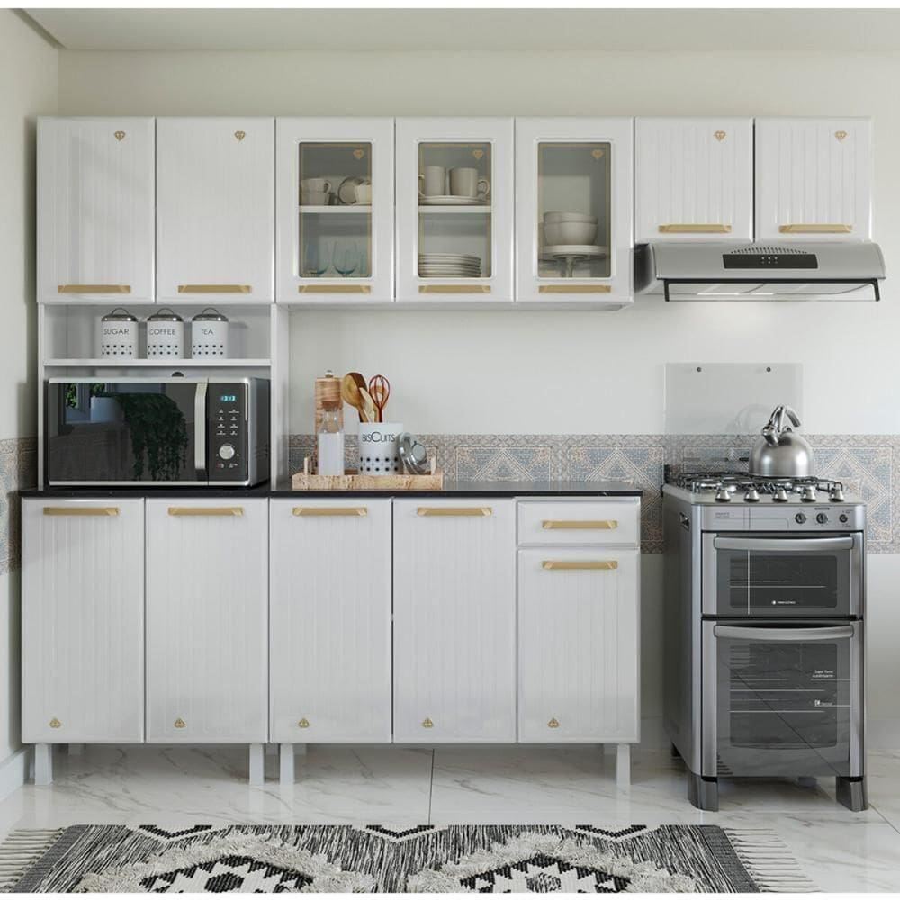 Cozinha Completa De Aço 4 Peças Armário Para Forno-micro E Balcão Multimóveis Cr20371 Branco