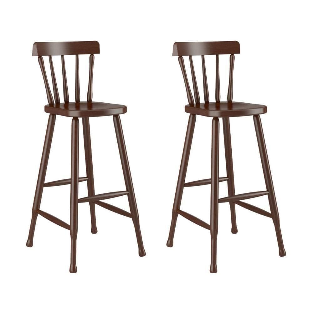 Kit 2 Banquetas Altas De Madeira Maciça Para Sala De Jantar-bar Multimóveis Cr50116 Castanho