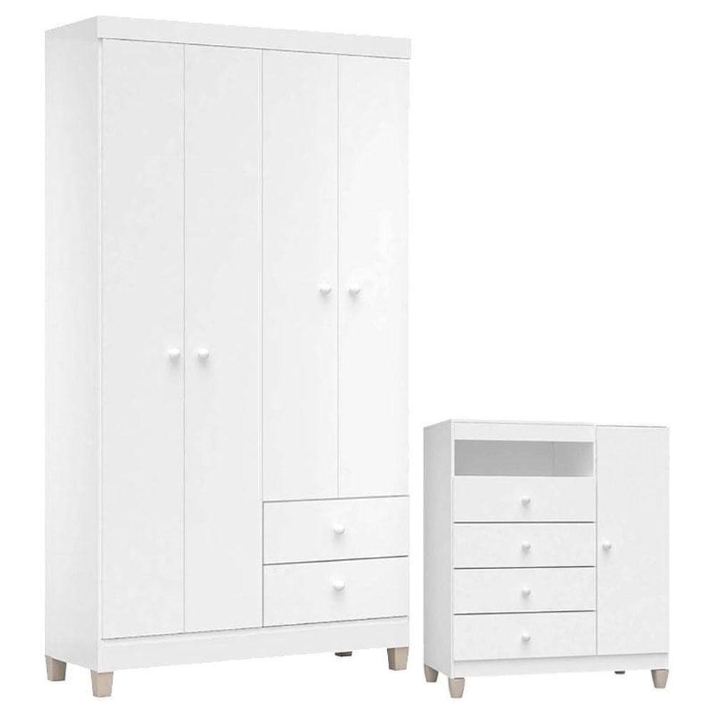 Cômoda E Guarda Roupa 4 Portas Baby Kids Branco Flex - Incorplac