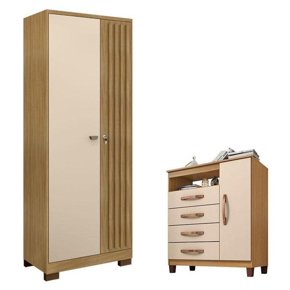 Cômoda Sapateira Cannes Com Armário Multiuso Versatile 2 Portas Com Chave Carvalho Americano Off White - Incorplac