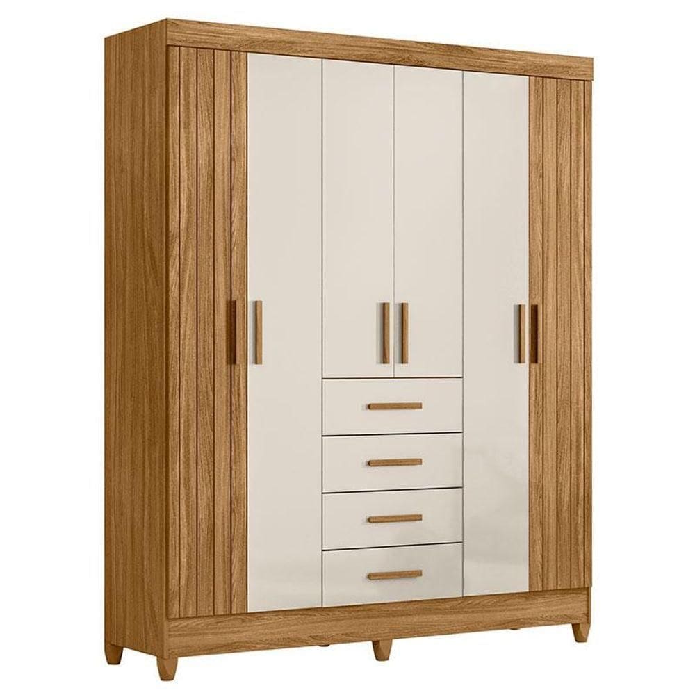 Guarda Roupa Solteiro Aruba 6 Portas Freijó Off White - Moval