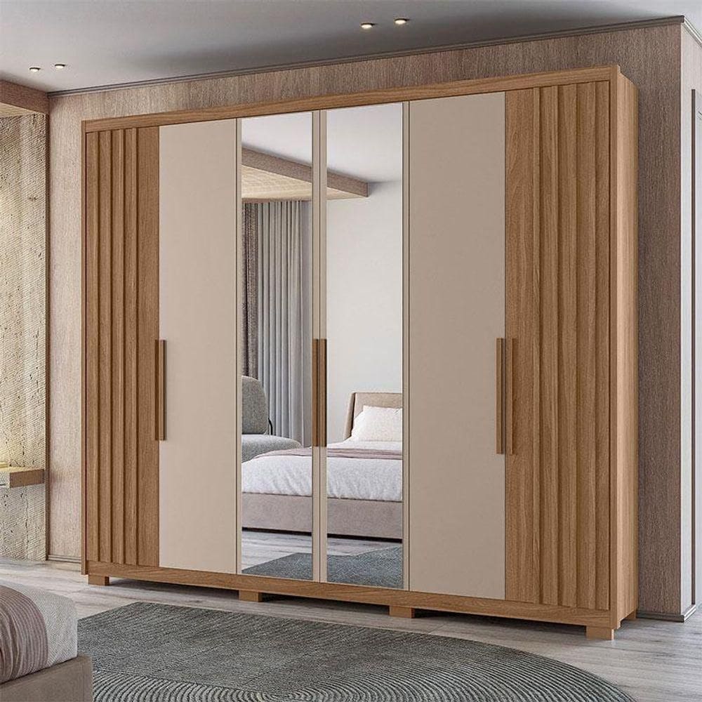 Guarda Roupa Casal Ambiente Araguaia 6 Portas Carvalho Fendi Com Espelho - Moval