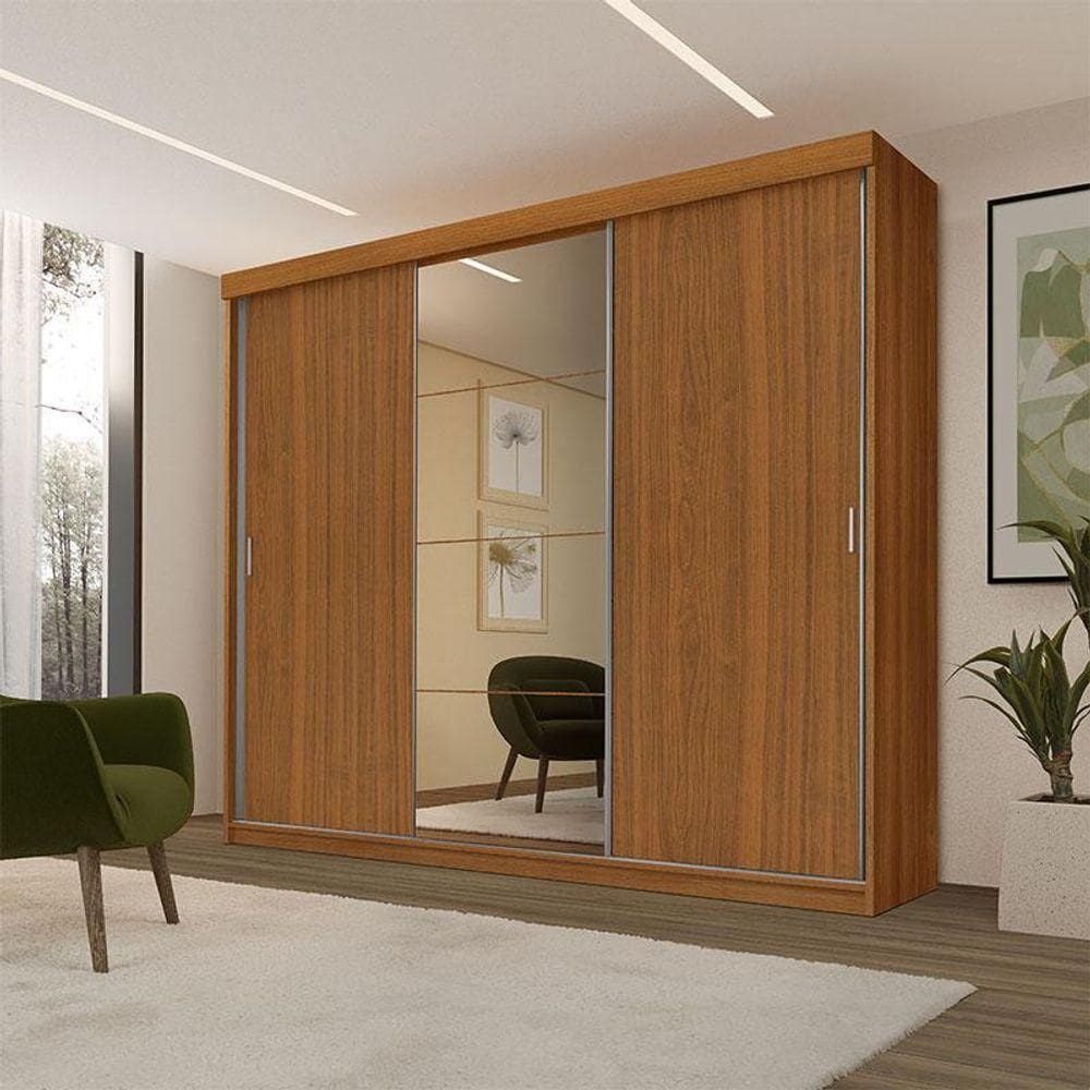 Guarda Roupa Casal Ambiente ímola 3 Portas De Correr Com Espelho Carvalho New - Luapa
