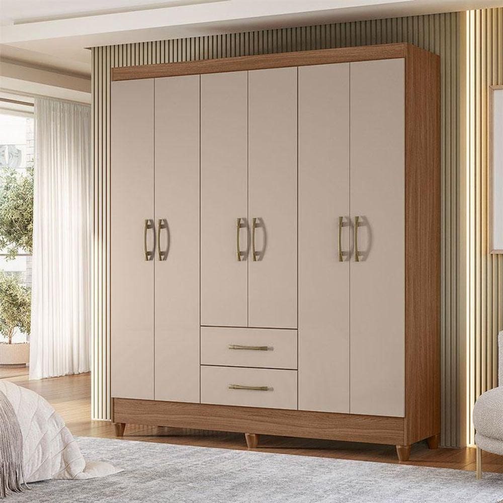 Guarda Roupa Casal Ambiente Panamá 6 Portas Carvalho Fendi - Moval