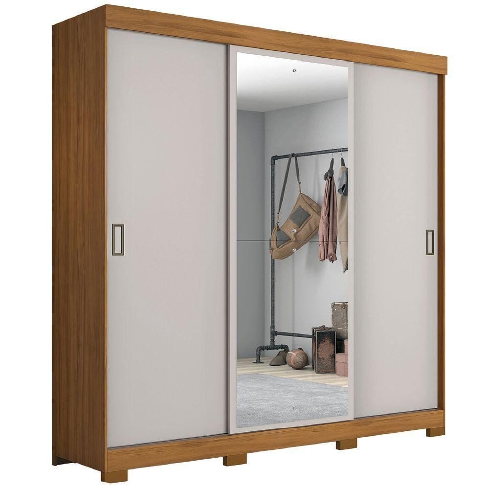 Guarda Roupas Casal Porta Com Espelho 3 Portas De Correr 4 Gavetas Áustria Notável