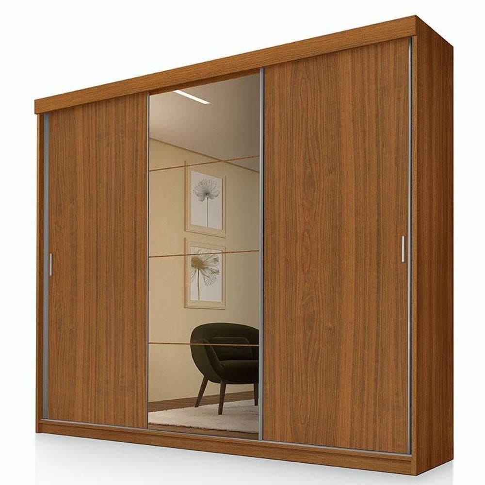 Guarda Roupa Casal ímola 3 Portas De Correr Com Espelho Carvalho New - Luapa