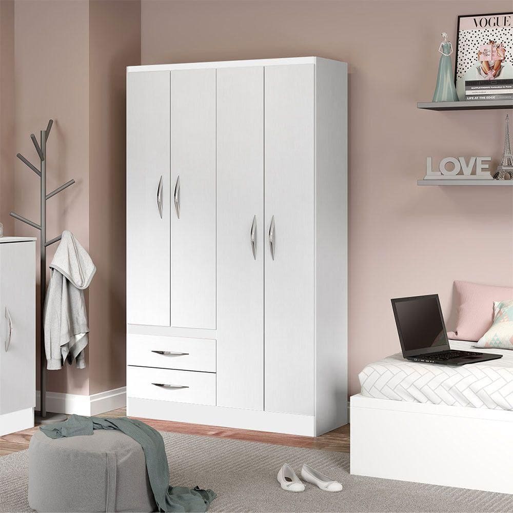 Guarda-roupa Solteiro 4 Portas 2 Gavetas 105x179cm Mdp Menu Móveis Branco