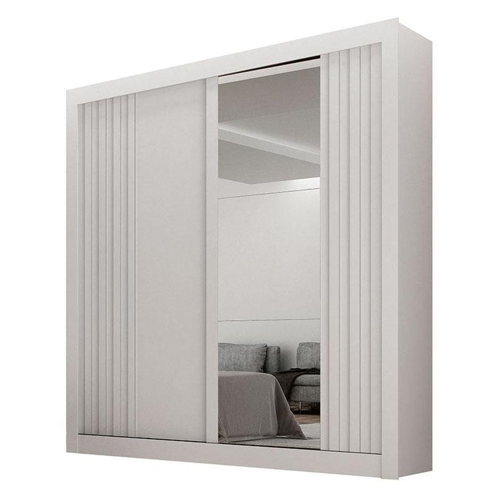 Guarda Roupa Solteiro 2 Portas Milano Com Espelho Branco - Leifer Móveis