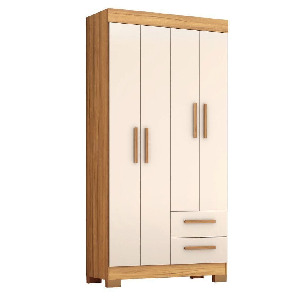 Guarda Roupas Solteiro 4 Portas 2 Gavetas Malta Madeirado / Off White Notável