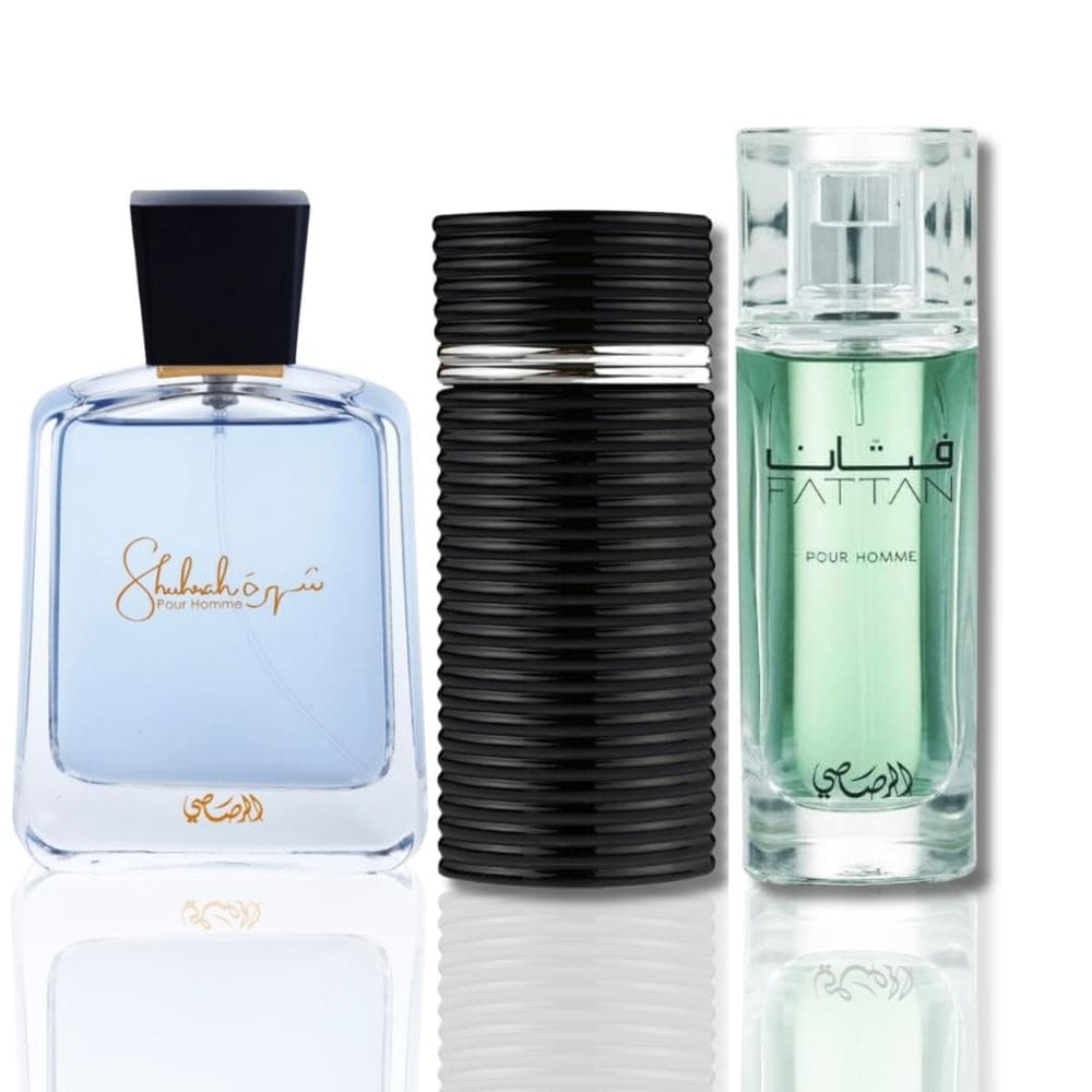 Perfume RASASI Fattan para homens EDP 50 mL, Shuhrah Men EDP 90 mL e Egra 100 mL