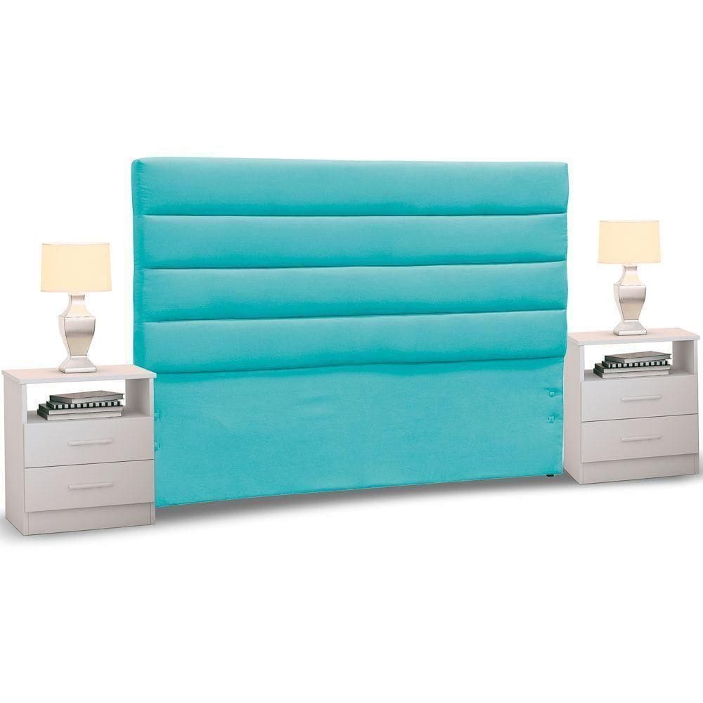 Cabeceira Cama Casal 140cm Greta Dm1 Suede E 2 Mesas De Cabeceira Branco - Mpozenato Suede Preto