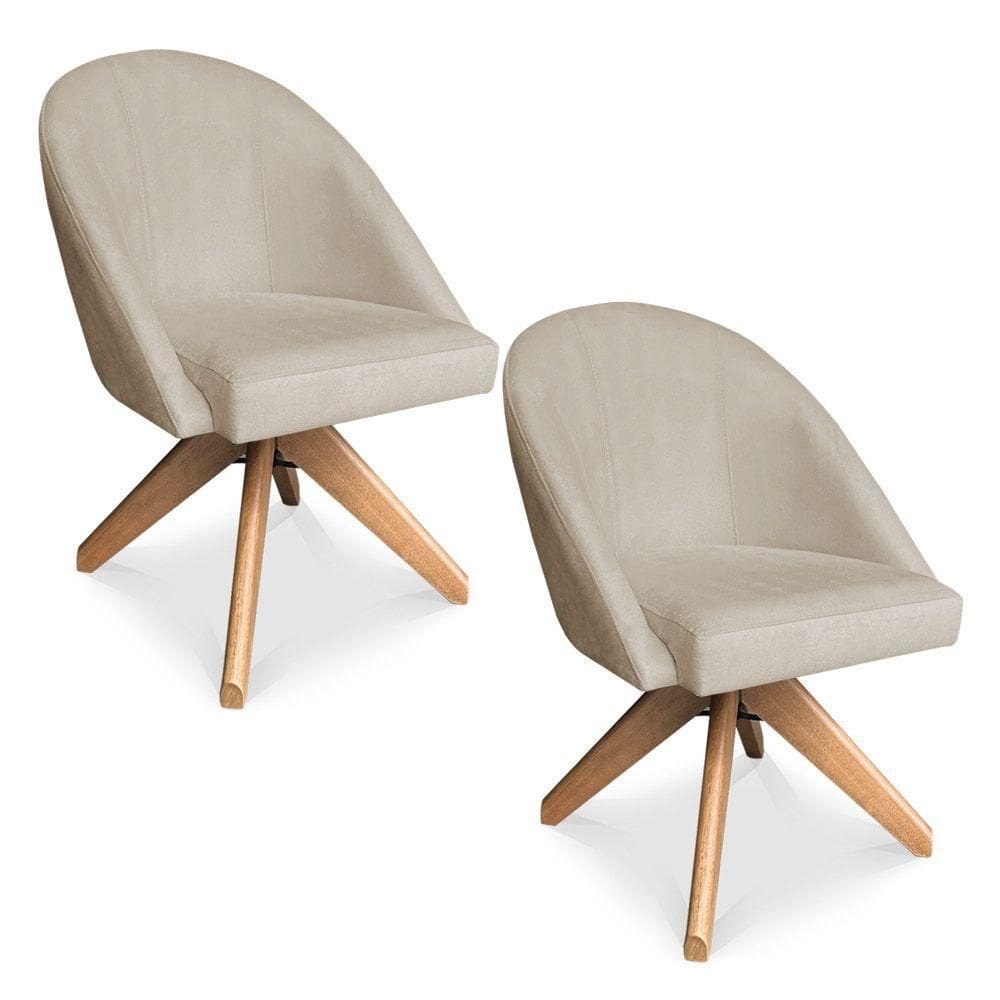 Kit 02 Poltronas Cadeira Giratória Bela Veludo Base De Madeira - Pallazio Cor Rosê