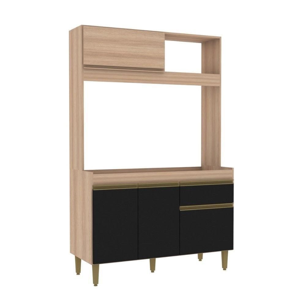 Armário De Cozinha Compacta Em Mdp Mel E Preto 1,94 X 1,24 M Splendore