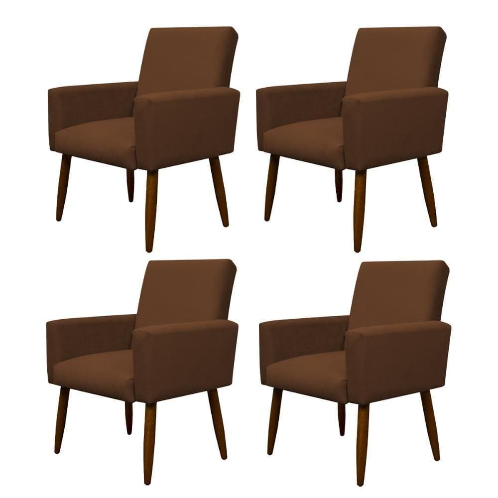 Kit 4 Poltronas Para Sala Pés De Madeira Nina Cobre