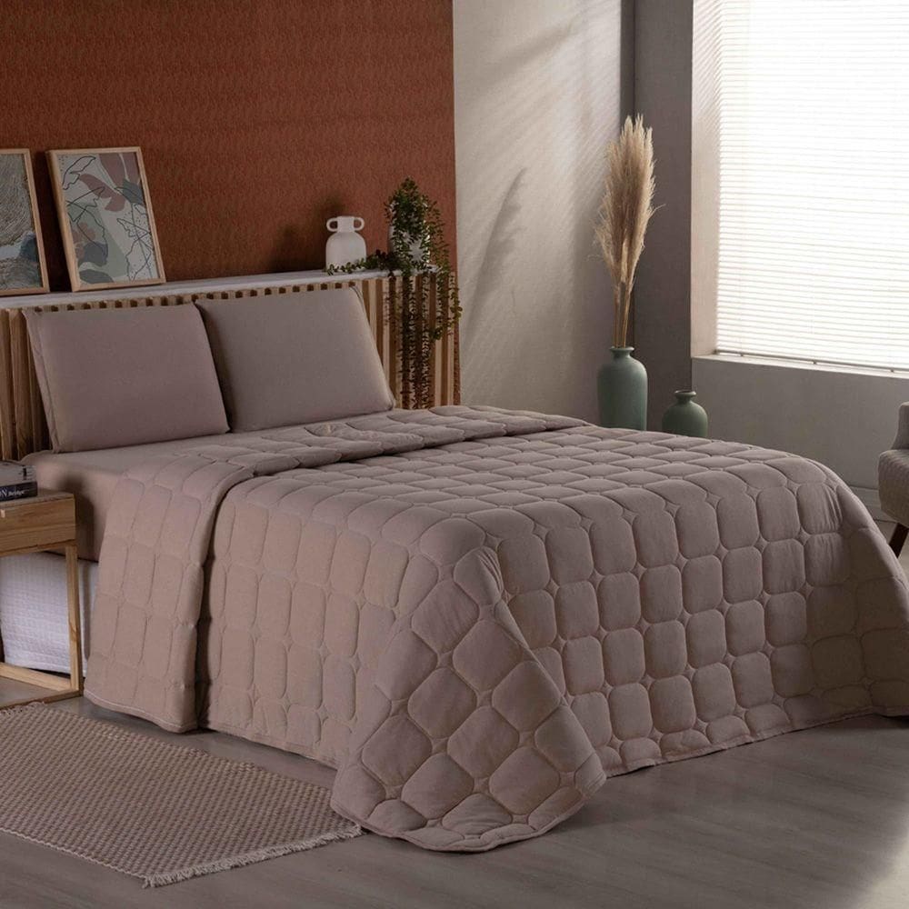 Cobre Leito Colcha Sereno King Em Malha - Cáqui - 100% Algodão