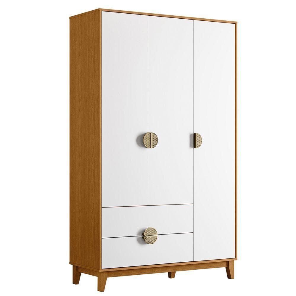 Guarda Roupa Solteiro 120cm 3 Portas Ipê Cinamomo Branco Albatroz