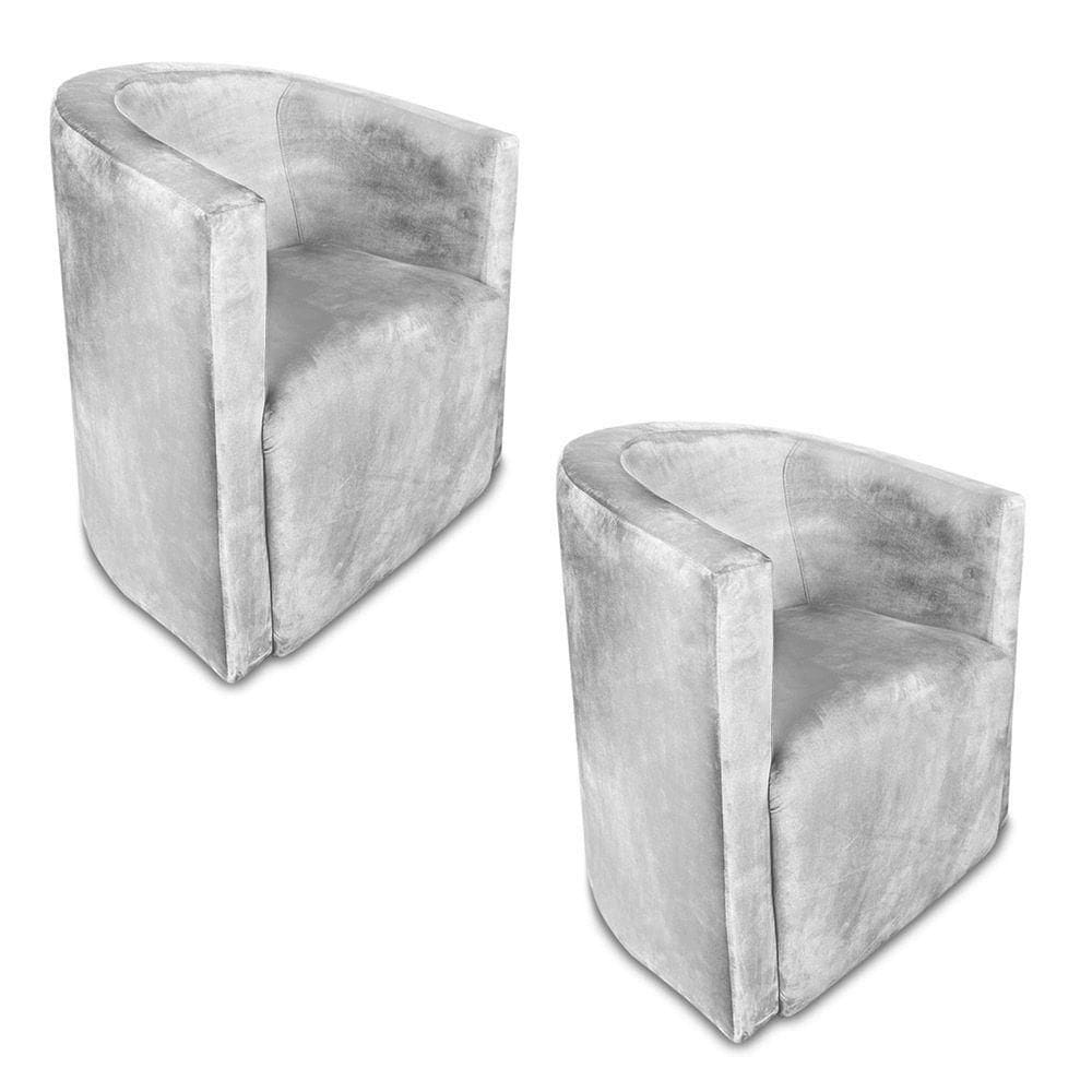 Kit 02 Poltronas Decorativa Lyon Veludo Cinza - Pallazio