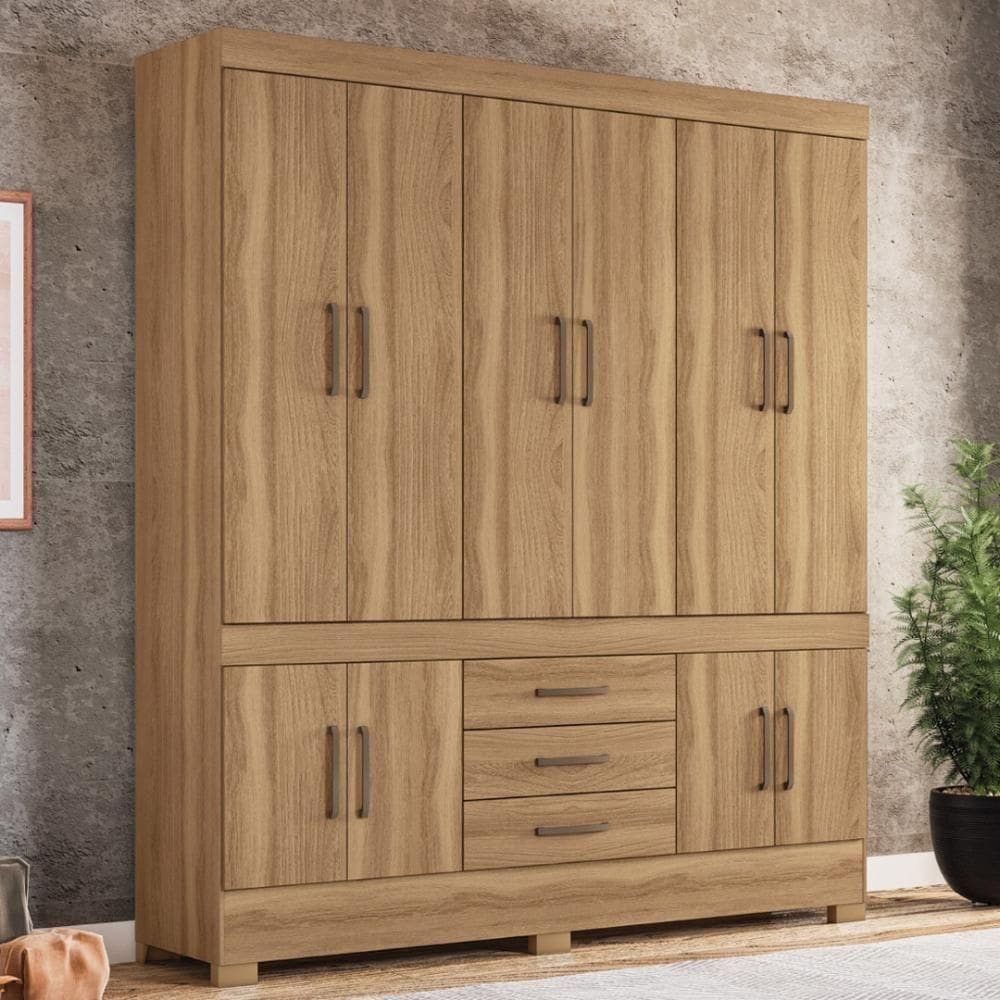 Guarda Roupa Casal 10 Portas E 3 Gavetas Hungria - Amêndola Touch