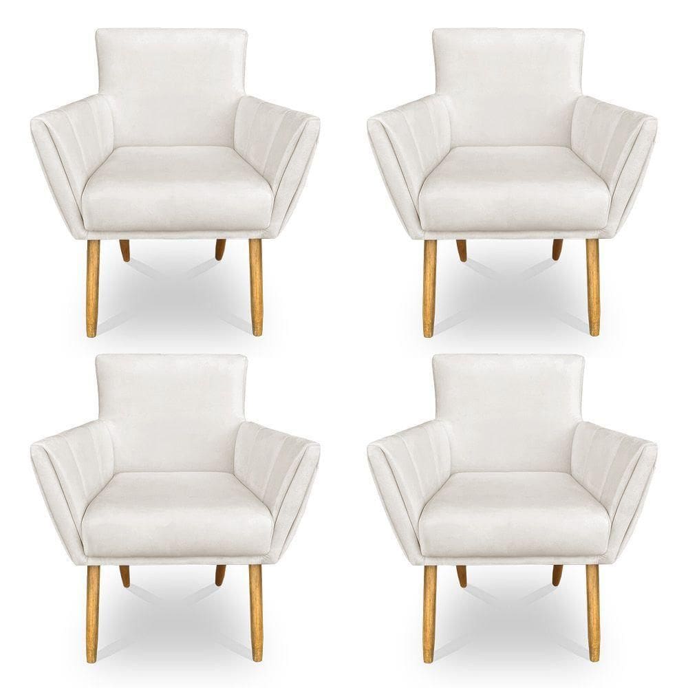 Kit 4 Poltronas Decorativa Leticia Suede Pés Palito Castanho - Pallazio Cor Marrom