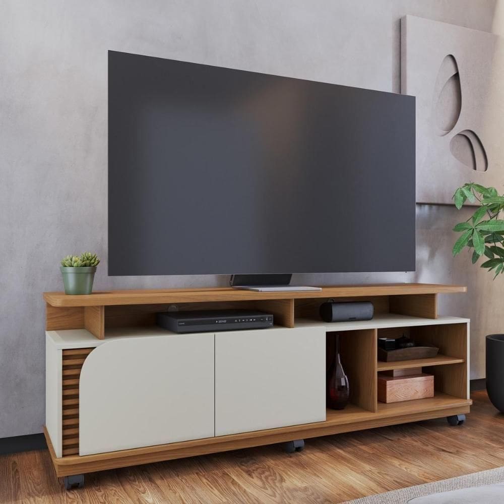 Rack Bancada 2 Portas Com Rodízio Jurerê - Freijó Off White Matte