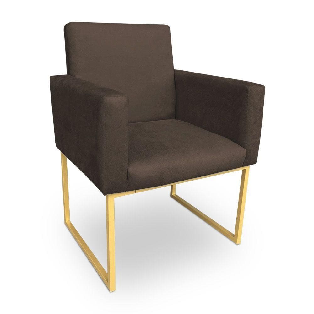 Poltrona Decorativa Nina Suede Marrom Base Metálica Industrial Dourado - Pallazio