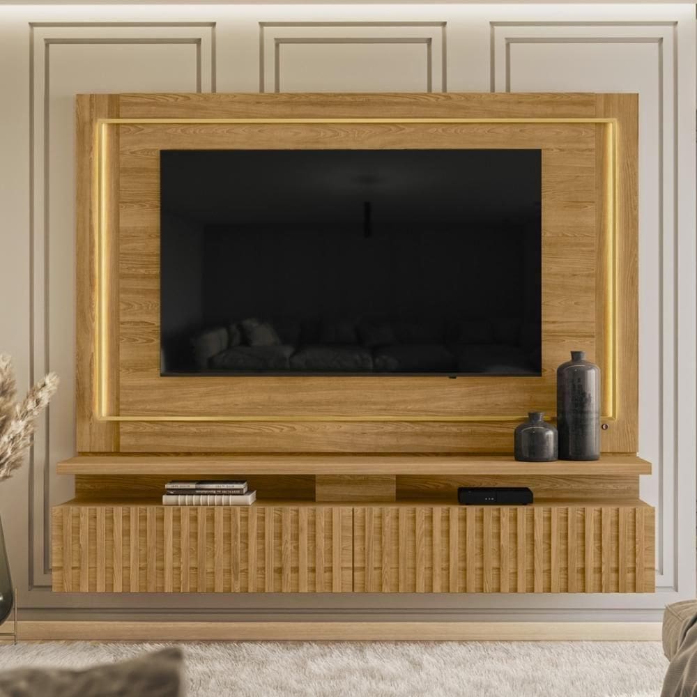 Painel Bancada Suspensa Com Led Tvs Até 75 Polegadas Gaia - Cumaru Cumaru