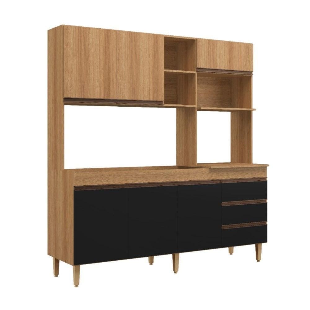 Armário De Cozinha Compacta Em Mdp Mel E Preto 1,95 X 1,85 M Splendore