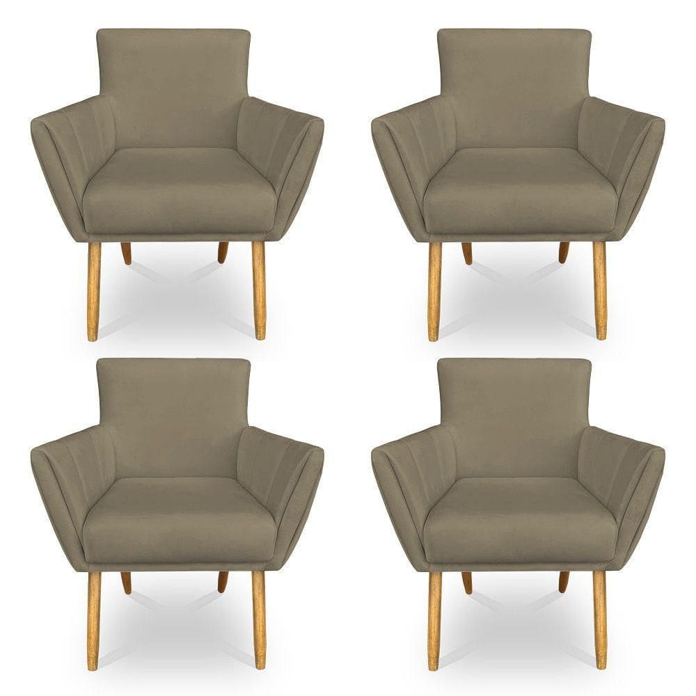 Kit 4 Poltronas Decorativa Leticia Suede Marrom Rato Pés Palito Castanho - Pallazio