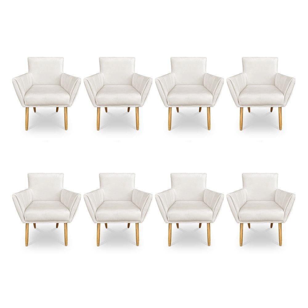 Kit 8 Poltronas Decorativa Leticia Suede Bege Pés Palito Castanho - Pallazio