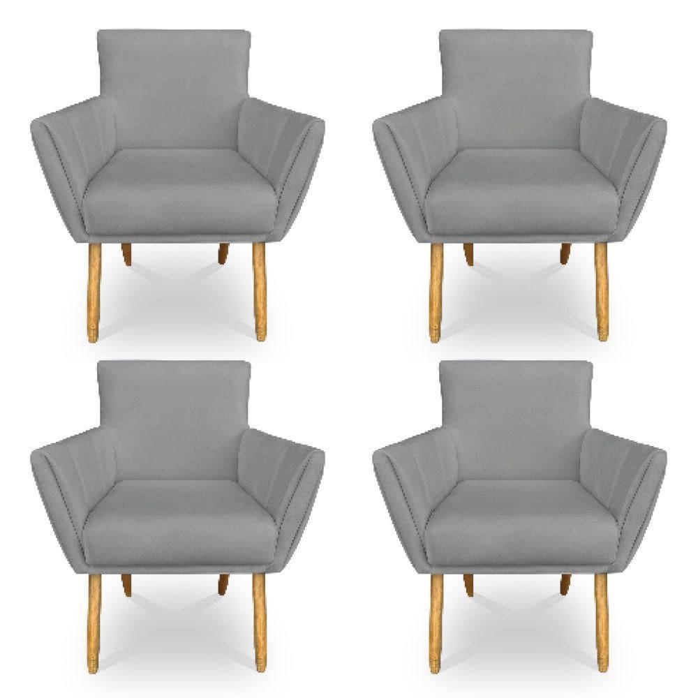 Kit 4 Poltronas Decorativa Leticia Suede Grafite Pés Palito Castanho - Pallazio