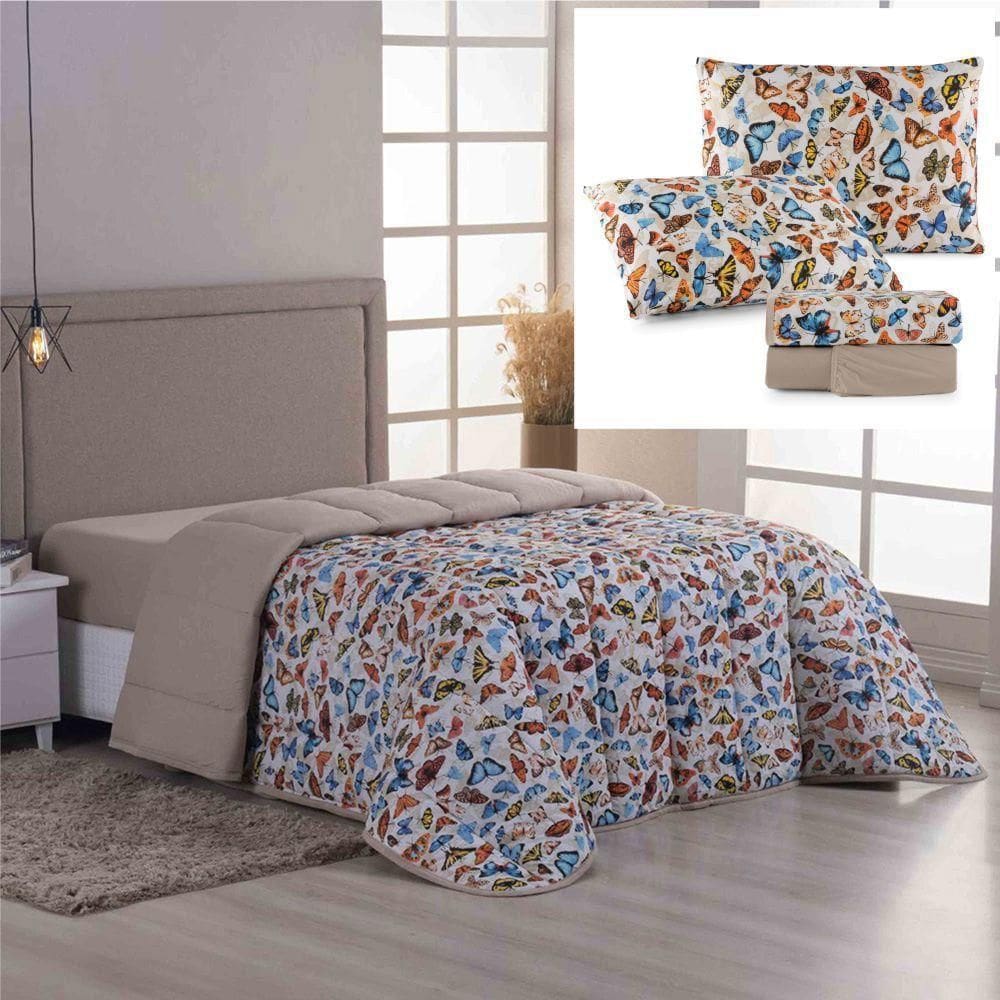 Coordenado Edredom E Lençol King Sonho Bom Em Malha 5 Peças - Avelã - 100% Algodão