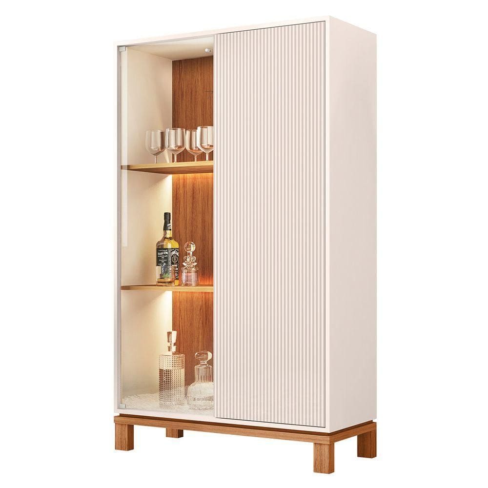 Cristaleira Porta De Vidro Com Led 90cm Lucca Off Freijó C01 Mpozenato