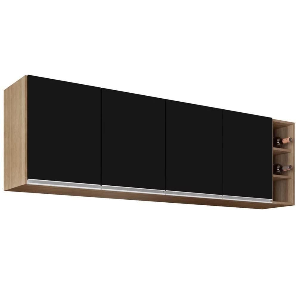Armário Aéreo Nevada Com Nicho 180cm 4 Portas Castanho-preto - Lumil