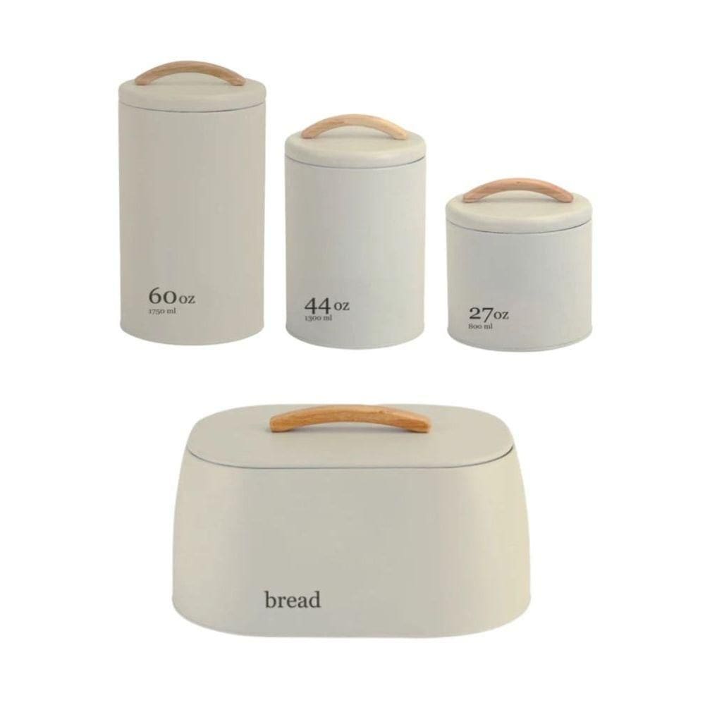 Kit 3 Potes Mantimentos + Portão Pão Em Metal E Bambu Sense Bege Ou