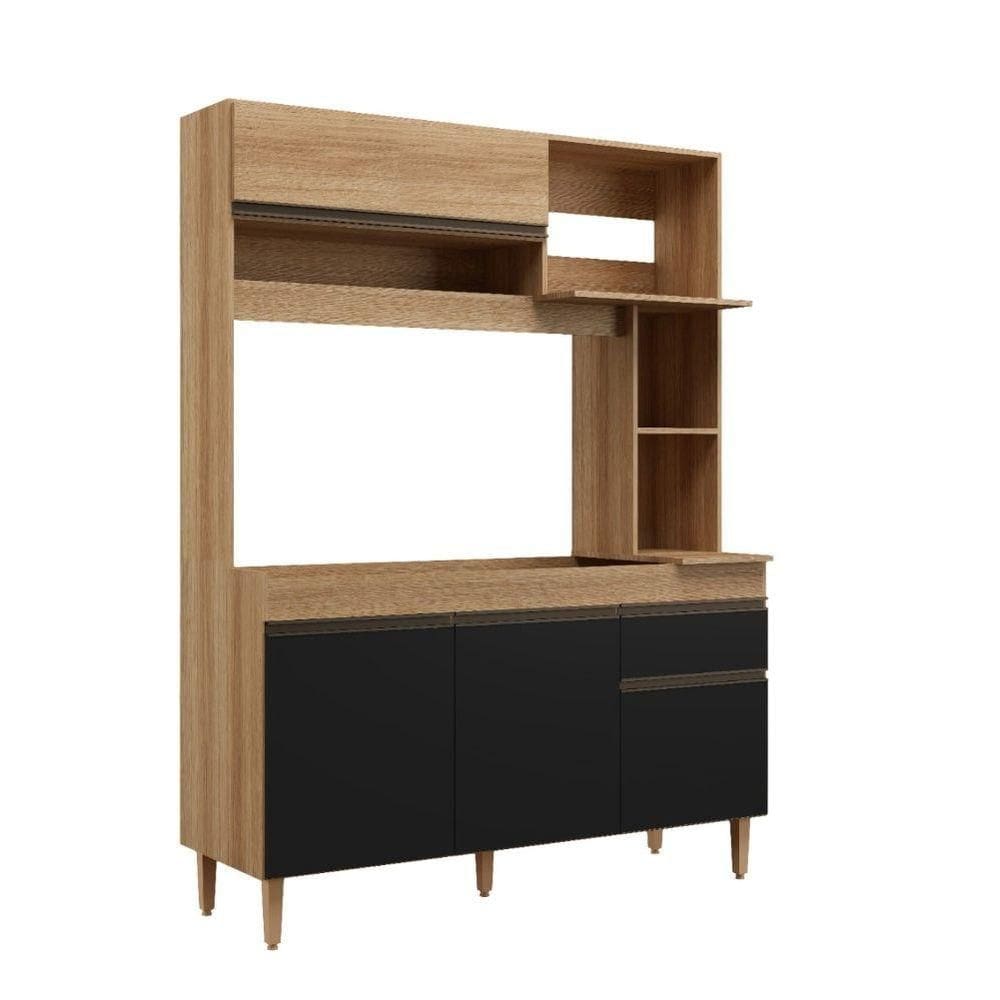 Armário De Cozinha Compacta Em Mdp Mel E Preto 1,95 X 1,53 M Splendore