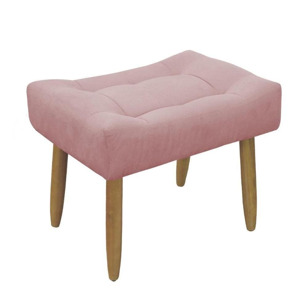 Puff Banqueta Decorativo Pés Madeira Rosa
