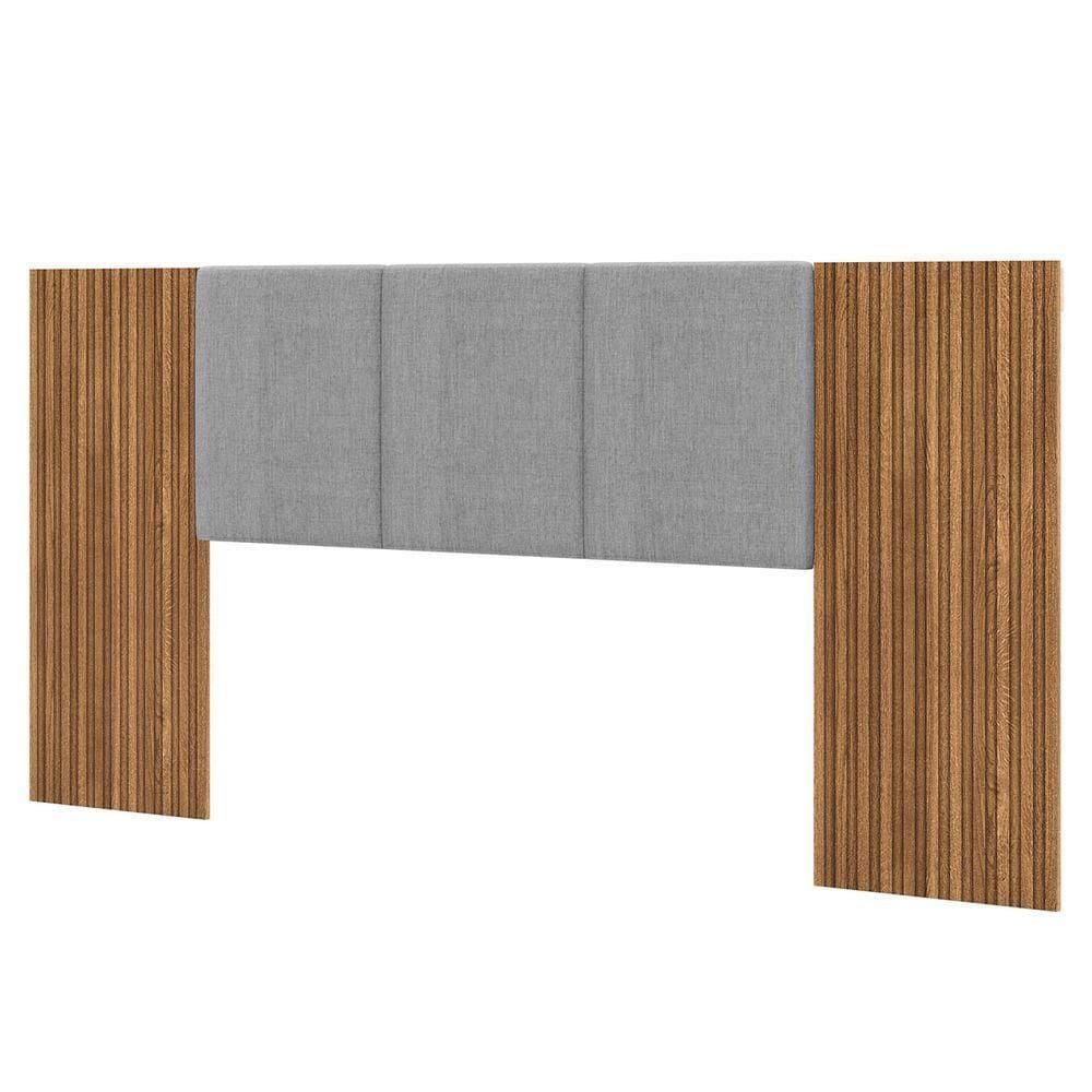 Cabeceira Casal Queen 268cm Com Led Dubai Zen Linho Cinza Vila Rica