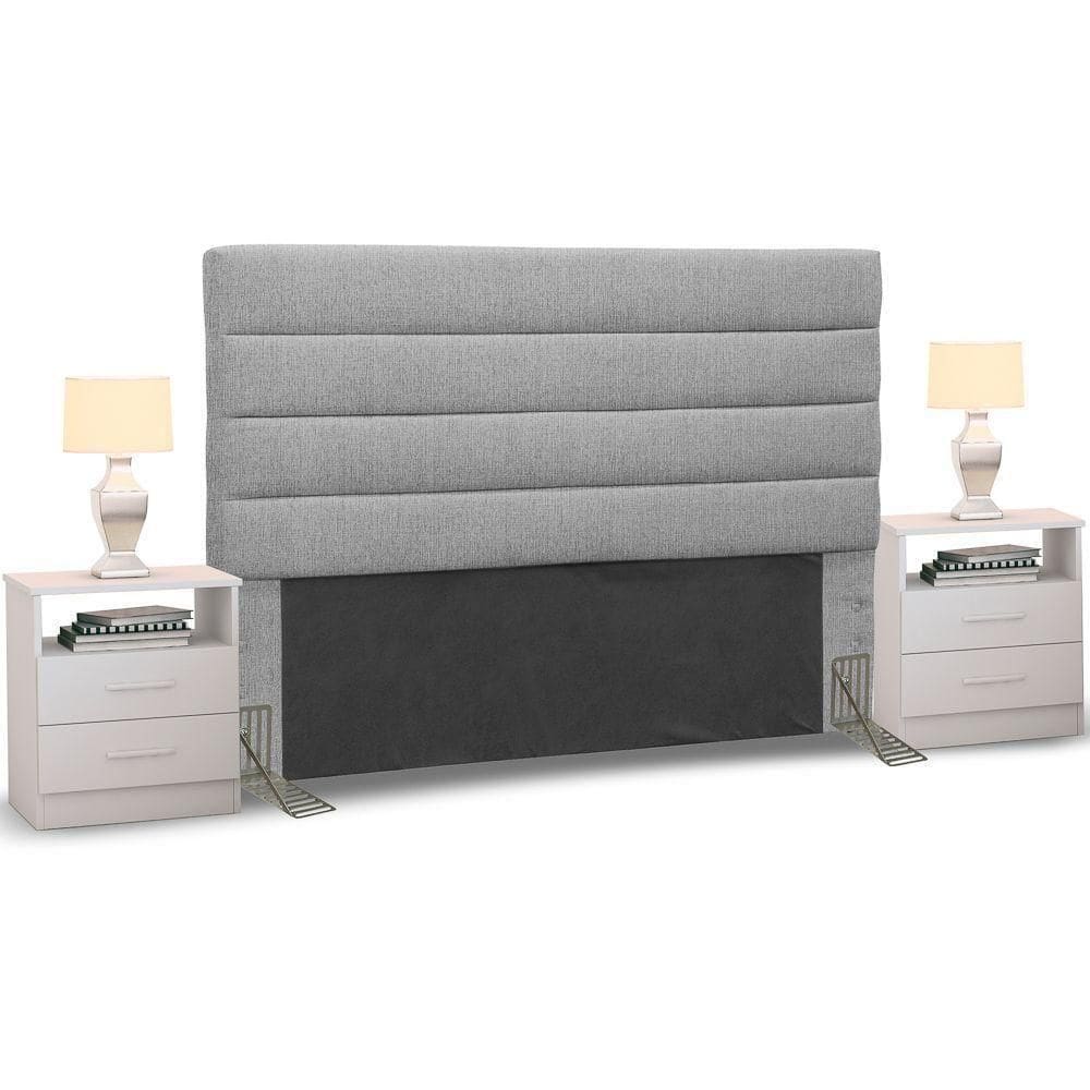 Cabeceira Cama Casal Queen 160cm Greta Linho E 2 Mesas De Cabeceira Dm1 Branco - Mpozenato Linho Cinza