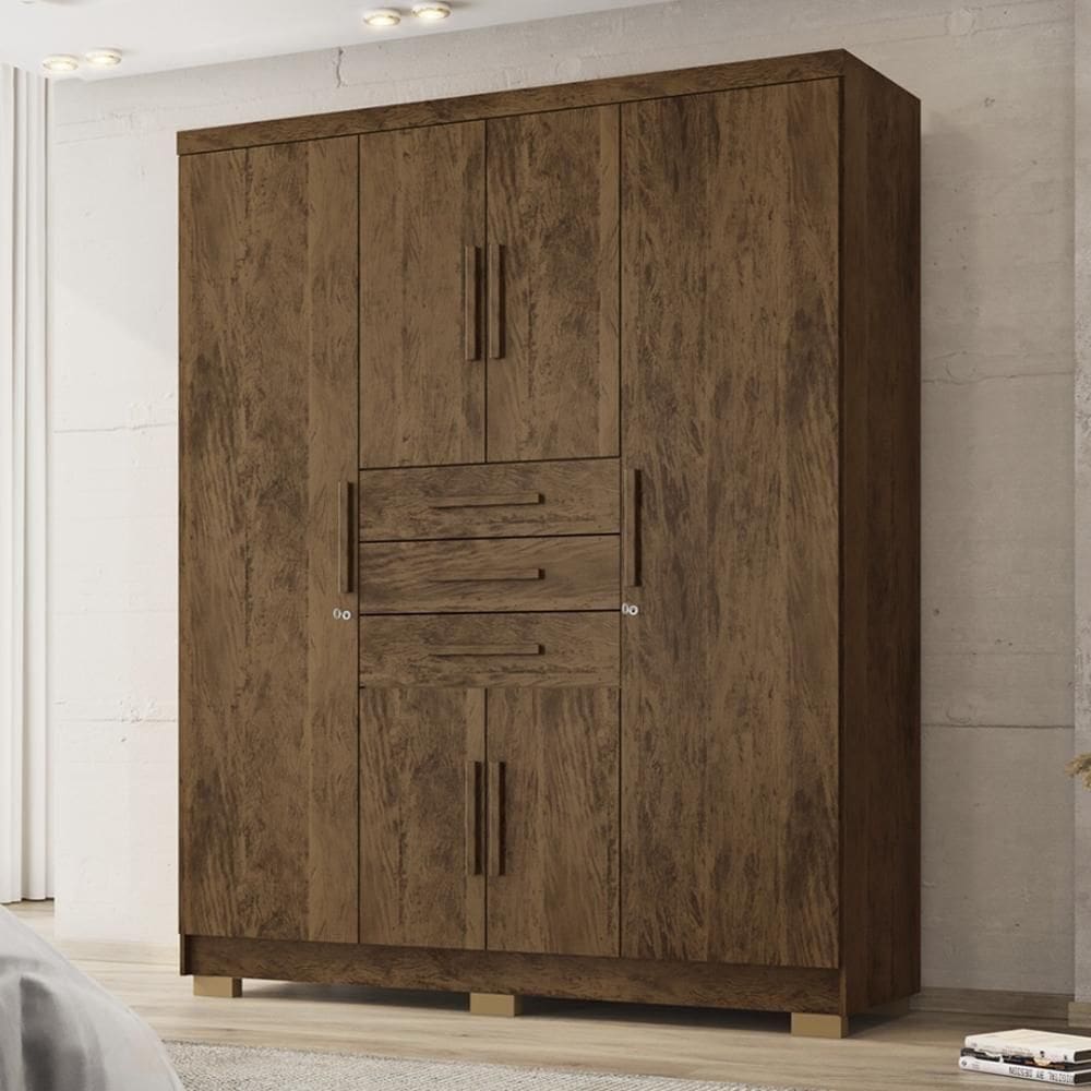 Guarda Roupa Solteiro 6 Portas 3 Gavetas Taurus - Imbuia Rústico