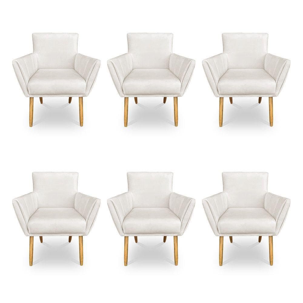 Kit 6 Poltronas Decorativa Leticia Suede Pés Palito Castanho - Pallazio Cor Preto