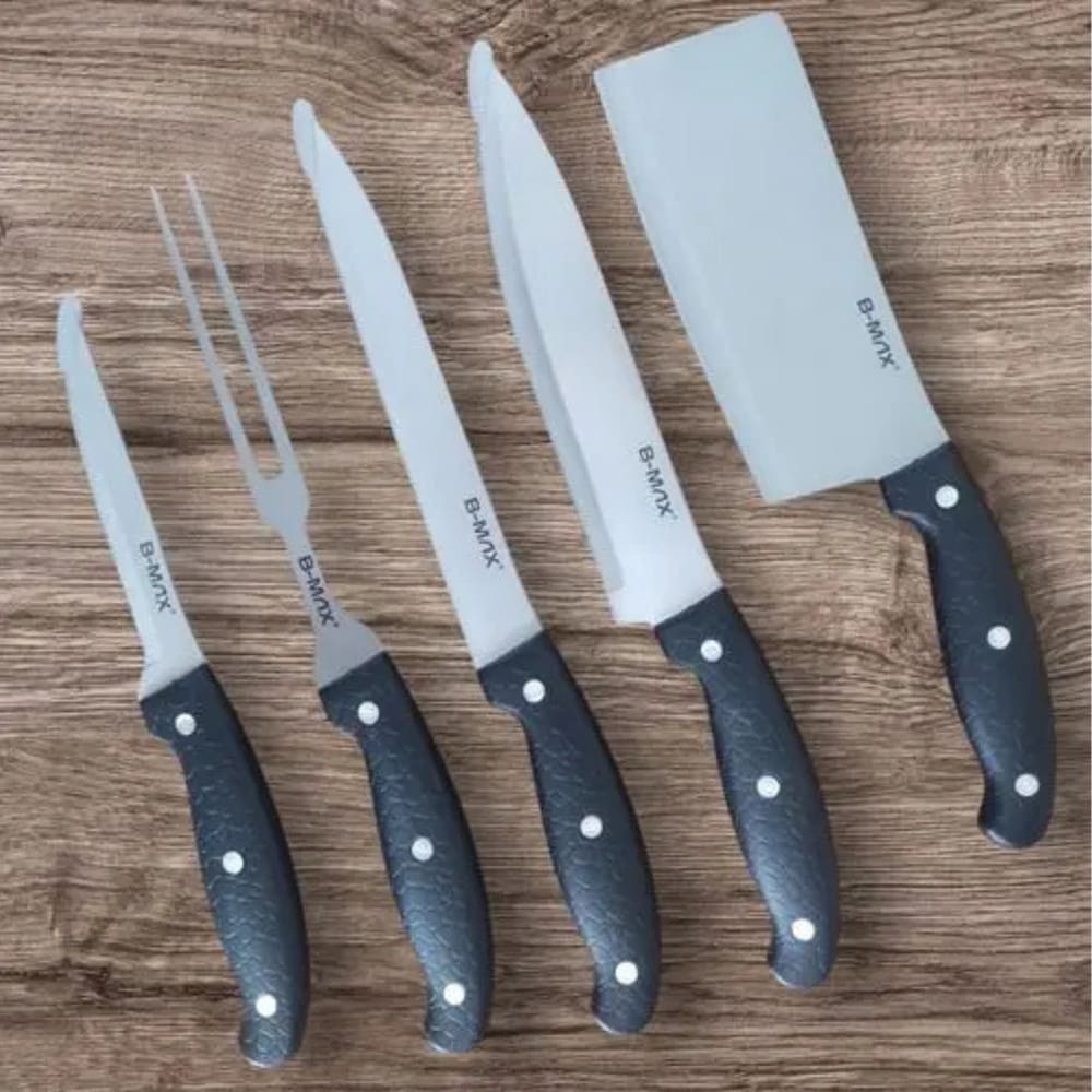 Jogo de Facas Inox Kit 5 Peças para Churrasco Profissional