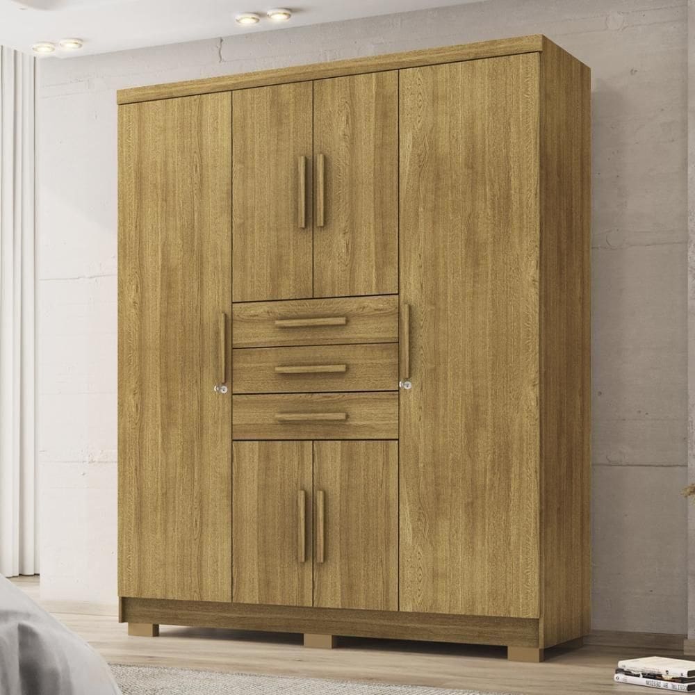Guarda Roupa Solteiro 6 Portas 3 Gavetas Taurus - Nature