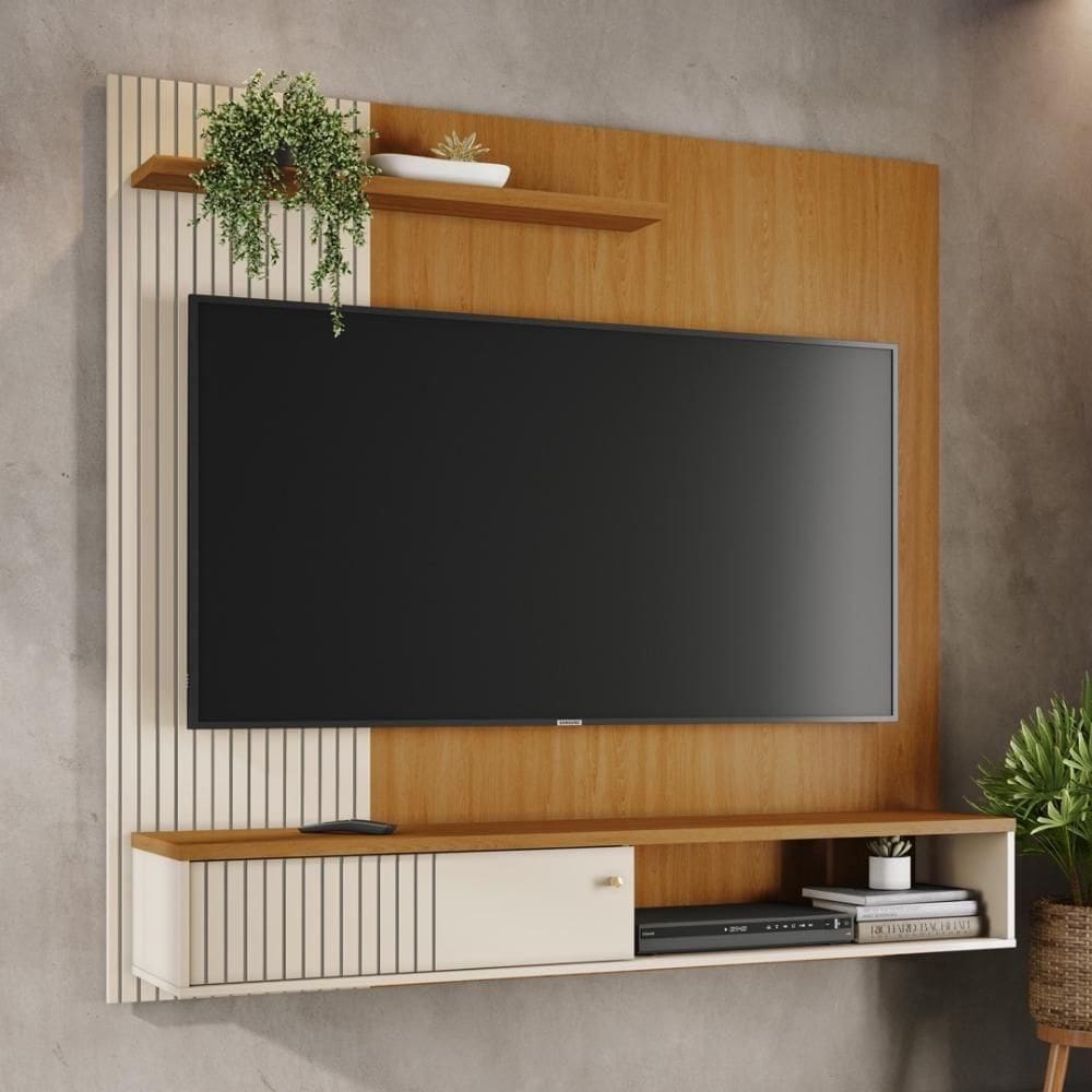 Painel Bancada Suspensa 1 Porta Tvs Até 65 Polegadas Aurora - Cinamomo Off White